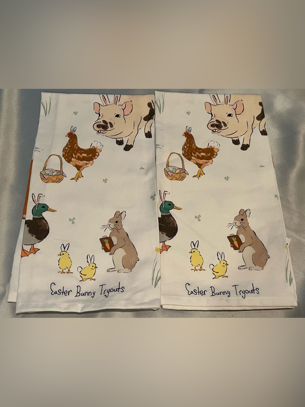 Anthropologie Easter Bunny Try Outs Dish Towel Set of 2